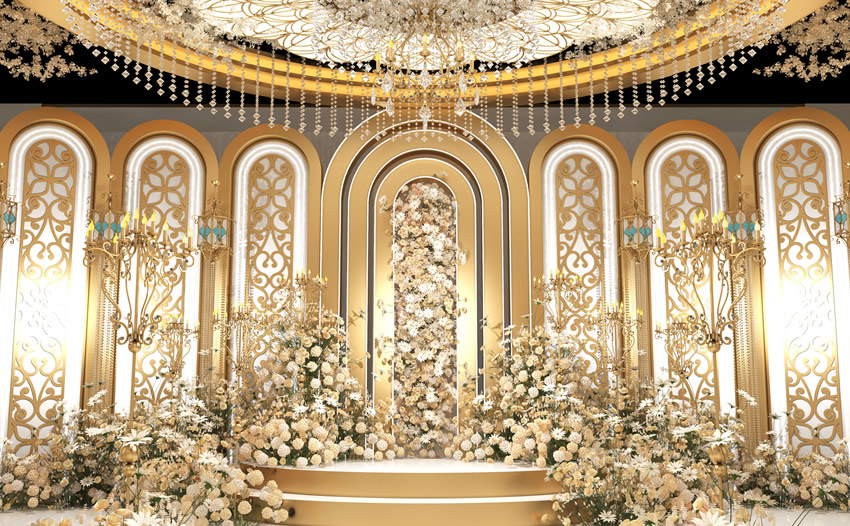 老街街道香槟色调婚礼堂效果展示